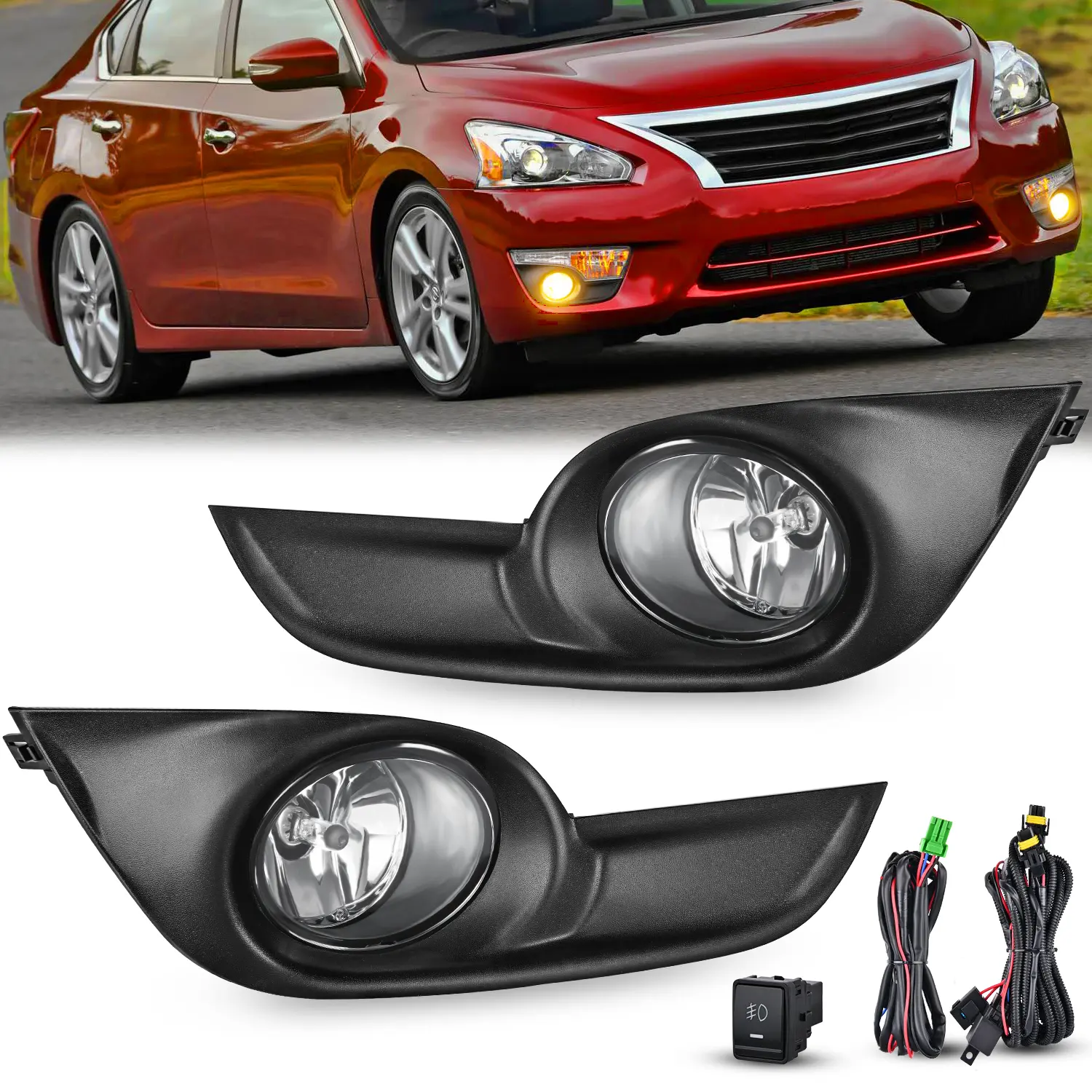 Nilight Fog Light Assembly Compatible with 2013 2014 2015 Nissan Altima Clear Lens w/H11 12V 55W Bulbs Headlight Led Brake, Replacement, Car Light