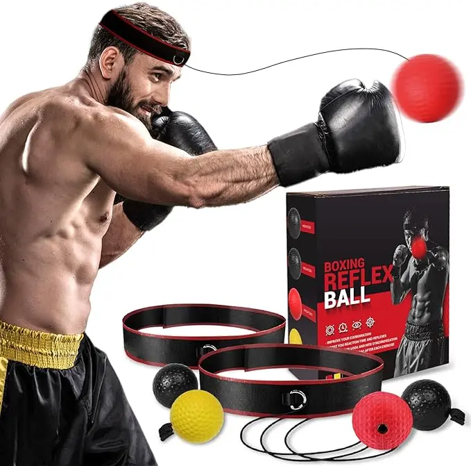 Boxing Reflex Ball Training Gear Set with 4 Soft Weight Balls & Nylon Adjustable Headband for Beginners, Men & Teenage Boys - Fun Reflex Drills to Improve Focus & Accuracy, Soft Balls