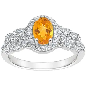 Sterling Silver Oval Gemstone & White Topaz Knot Ring
