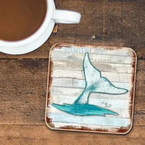 Nature Wonders 8198535-9C-S4 4 x 4 in. Whales Tale Coastal Wooden Cork Coasters Gift - Set of 4