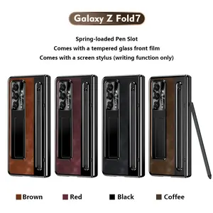 Full Coverage Retro Style Phone Case with Tempered Glass, S Pen Slot, Compatible with Samsung Galaxy Z Fold 7 6 5 4, Includes Stylus