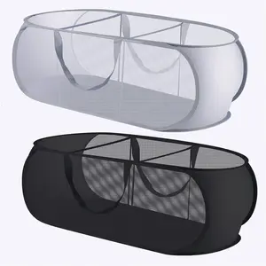 2 Pack Pop Up Laundry Hamper - Collapsible Mesh Popup Laundry Basket, 3 Compartments Collapsible Mesh Laundry Baskets Clothes Foldable Tote