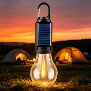 Solar LED Camping Light, Rechargeable Outdoor Tent Lantern, Emergency Bulb Light with Clip Hook, Suitable for Camping, Hiking, and Barbecues