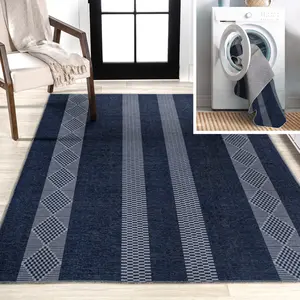 JONATHAN Y Nautisk Trellis Stripe Machine-Washable Area Rug; for Living Room, Kitchen, Bedroom, Dining Room, Office