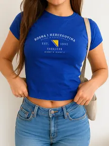 Bosnia Baby Tee, Bosna i Hercegovina Y2K Crop Top, Vintage Flag Shirt, Sarajevo Aesthetic Tee, Balkan Pride T-Shirt for Women
