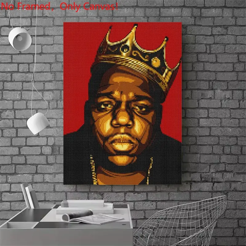 1 piece/set frameless canvas painting print poster, Popular hip-hop culture Characters realism art，The Notorious B.I.G. Pixel Art，a perfect gift for Rap Music loves, ideal gift for bedroom, living room, dorm hallway, kitchen, mural, wall decoration, room