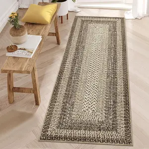 GARVEE Washable Runner Rug 2x10 Hallway Runners Braided Print Entryway Runners Non-Slip Kitchen Rug Runner Ultra-Thin Low Pile Farmhouse Floor Mat for Bedroom Bedside Laundry Boho Accent Carpet Camel