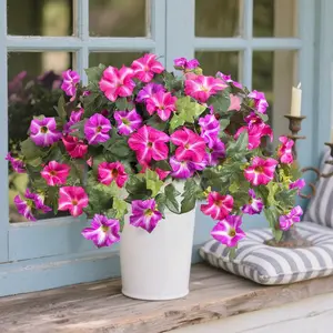 Artificial Fake Flowers Plants for Outdoor Decoration, 6PCS Faux Petunias Silk Flower UV Resistant No Fade Decorative Flowers Floral for Home Outside Garden Balcony Yard Porch Realistic Indoor Decor (Red Lotus)