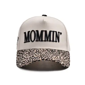 Unisex Letter MOMMIN' Embroidered Leopard Print Patchwork Baseball Cap Outdoor  Sunscreen Leisure  Spring Autumn Travel Tourism Beach Vacation  Cowboy  for Fashionable Moms Perfect Gift hat derby Gothic Horns trucker Adjustable Brown Leather Mesh