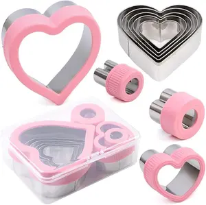 Heart Cookie Cutter Set,9 Piece Heart Shapes Stainless Steel Cookie Cutters Mold for Cakes Biscuits and