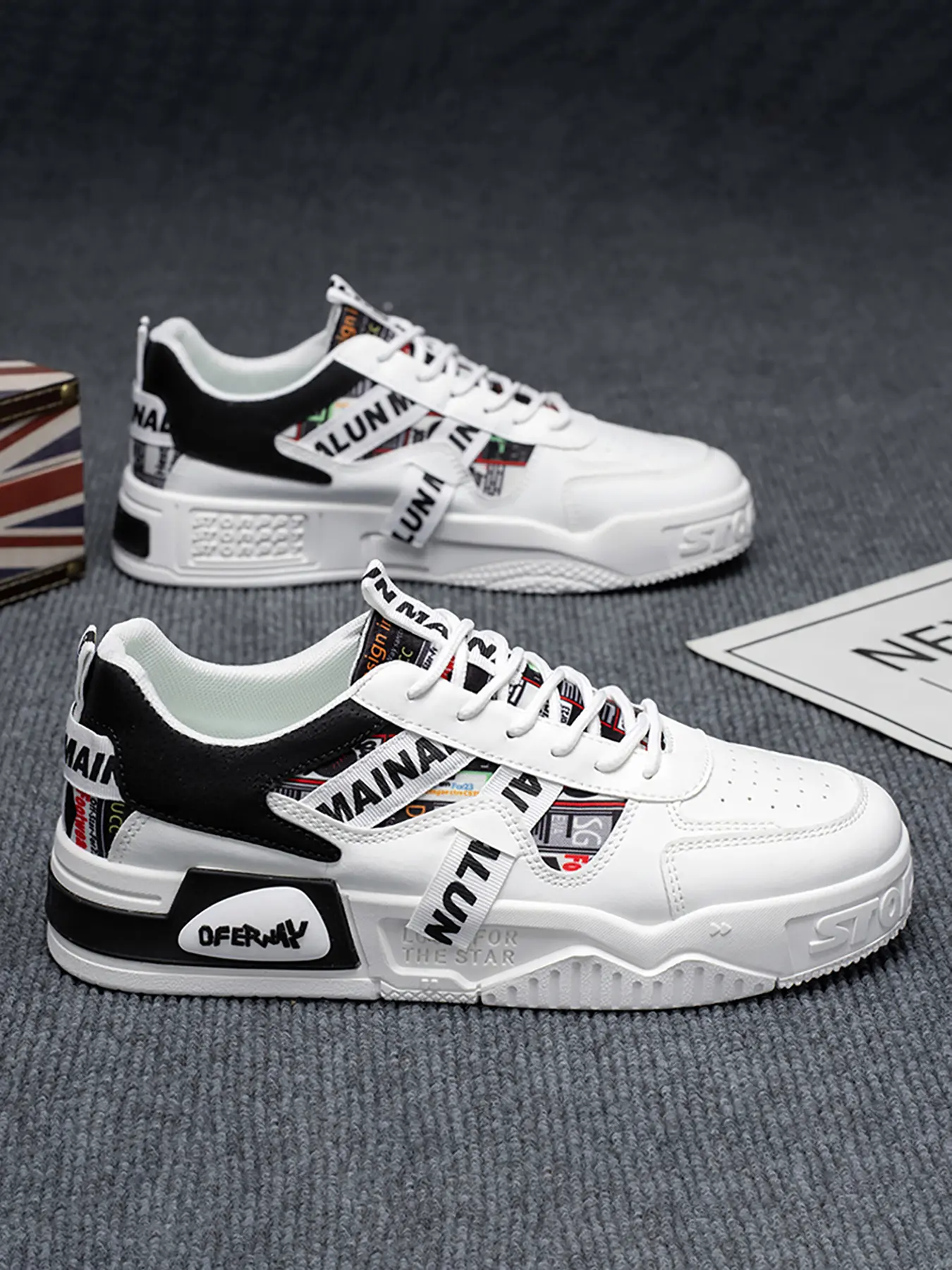 Men's Fashion Sporty Casual Shoes, Comfortable Low Top PU Leather Sneakers with Laces, Stylish Design for Daily Wear & Outdoor Activities, Thick Soled Sneakers, All Seasons Sneakers, Trendy Sneakers