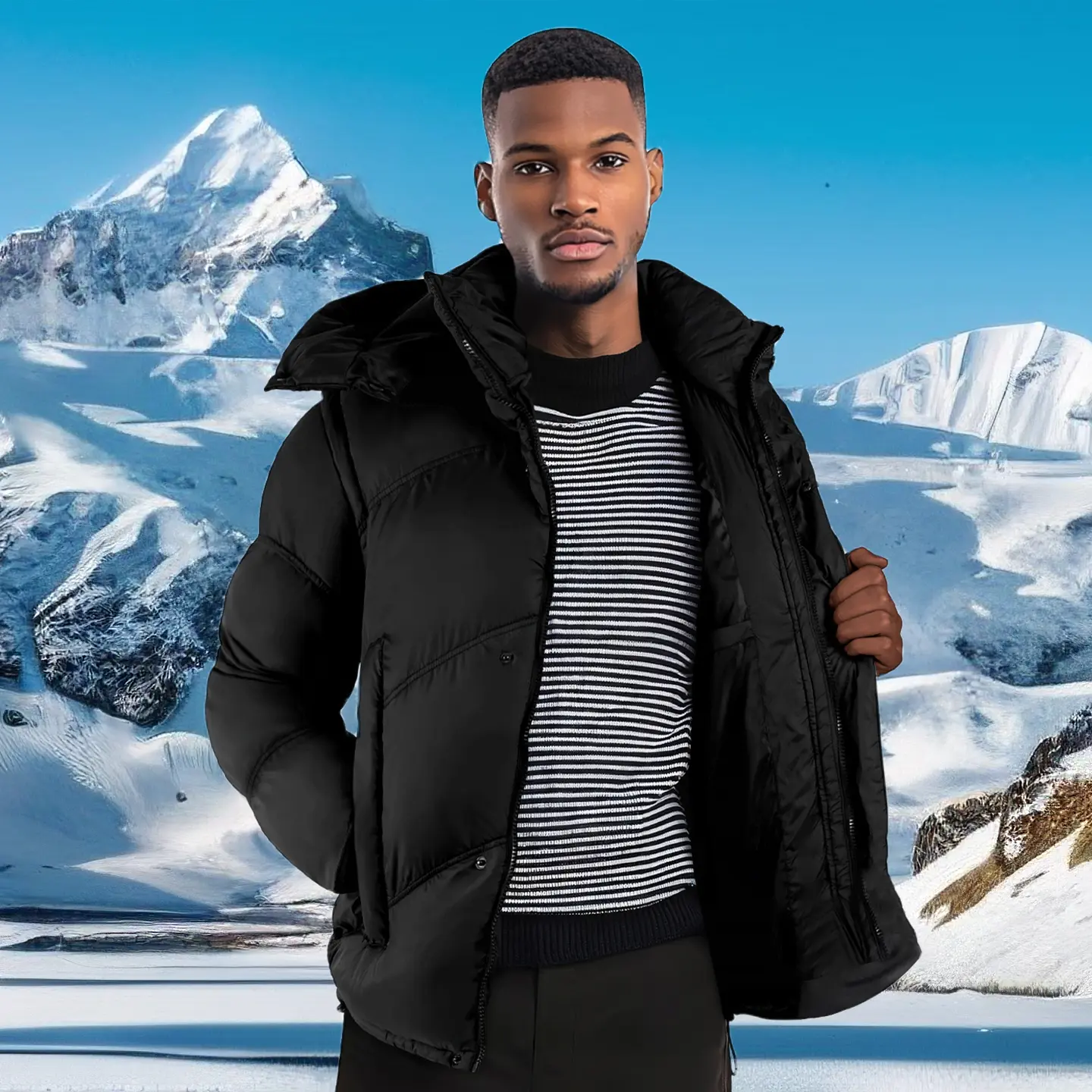 Men's Hooded Insulated Puffer Jacket Lightweight Thermal Waterproof Outerwear with Detatchable Sleeves & Hood Polyester