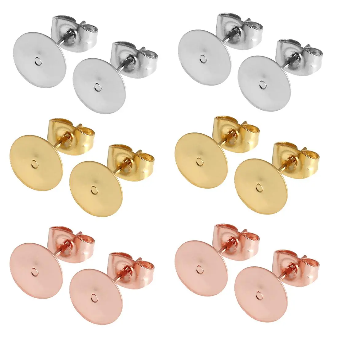 50pcs/lot Stainless Steel Blank Post Earring Studs Base Pin With Earring Plug Ear Back DIY Jewelry Making Earrings Accessories