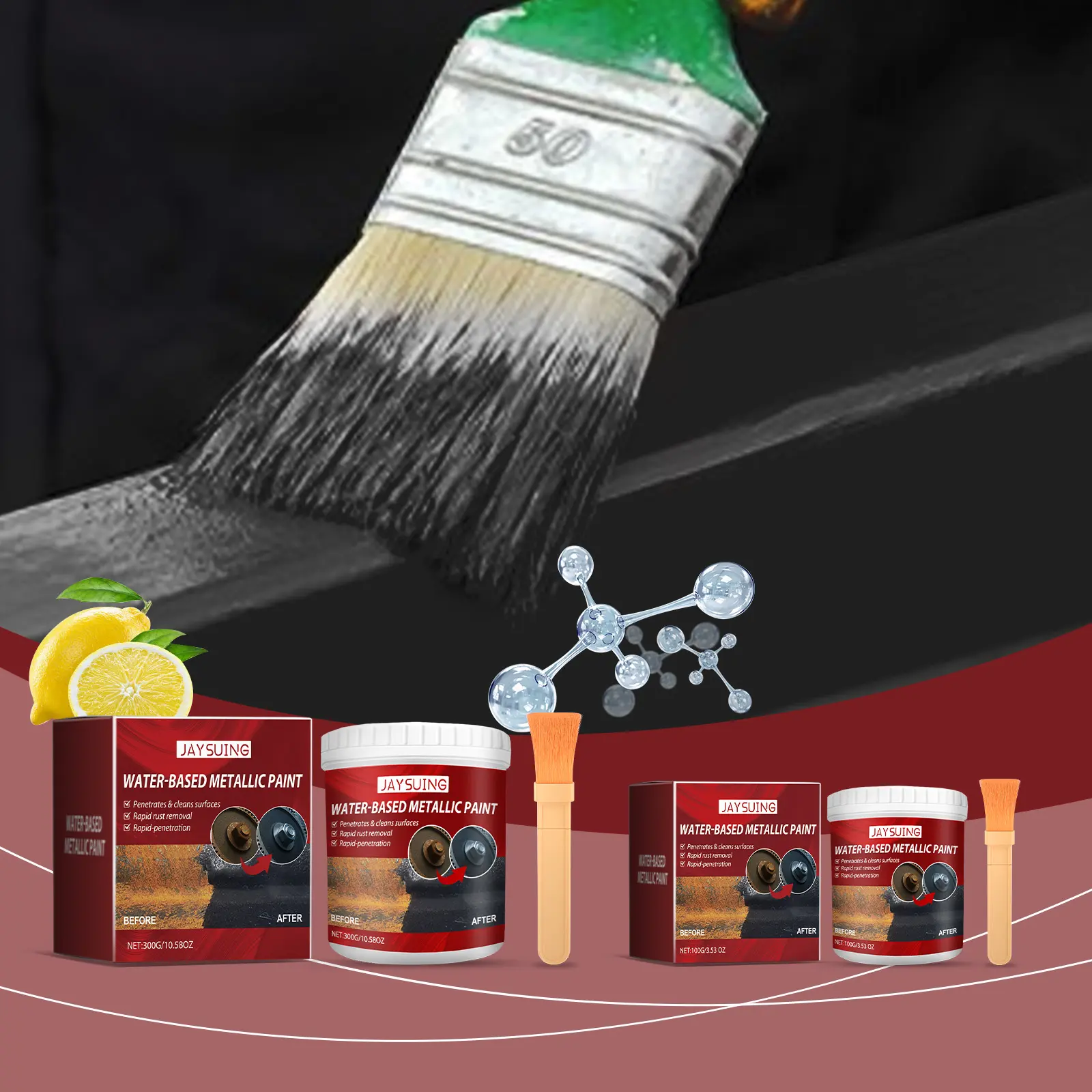 Jaysuing 100g Rapid Rust Removal Conversion Primer, Anti-Rust Protective Coating for Metal Radiators, Automotive-Motorcycle Sheet Metal Car Repair Tool