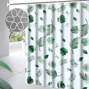Leaf Shower Curtain Liner, 4g Peva Waterproof Bath Curtain, 72x72 Inches, Metal Eyelets, 3 Magnetic Weights, 12 Plastic Hooks