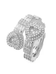 Trendy Hip Hop Heart Zircon Ring, New Unisex Couple Personality Finger Ring, Fashionable Jewelry for Men and Women