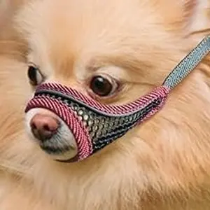 Dog Muzzle, Soft Mesh Muzzles for Small Dogs, Chihuahua Yorkie Pom, Short Snout Mouth Guard for Barking Biting Grooming, Breathable Adjustable Puppy Muzzle (Cherry Red, XXS) MoiiLavin