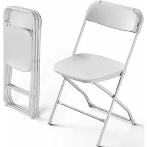 White Folding Chairs 4 Pack, Plastic Folding Chairs for Outside, Heavy Duty Foldable Chairs, Sturdy Metal Folding Chairs, 350 lbs Capacity, for Patio, Garden, Party