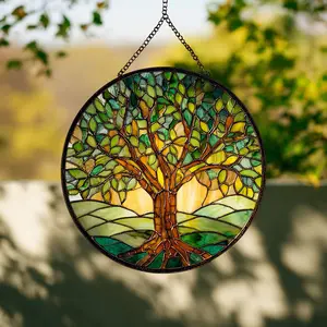 Stained Glass Tree of Life Suncatcher: Handmade Window Hanging Decor