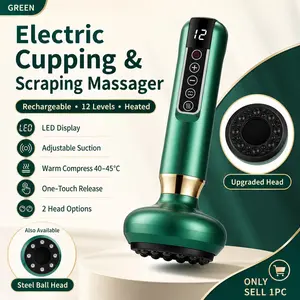 Electric Cupping Massager Gua Sha Scraping Tool, Rechargeable 12-Level Suction, Warm Compress, LED Display, One-Touch Release, Handheld Body Relaxation Device for Shoulder Back Arm Leg