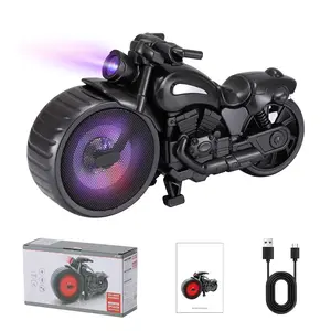 Bluetooth Speaker Motorcycle Replica Retro Ride Built-in Microphone, FM Radio and LED Party Lights, TWS Function