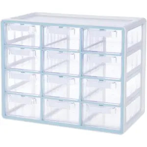 BLUE GINKGO Large 12 Drawer Storage Organizer Cabinet - Stackable Bead and Craft Storage, Hardware Small Parts Organizer, Teacher Toolbox (Made in Korea) - Blue