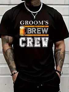 100% Cotton Groom's Brew Crew Funny Groomsmen Beer Team Bachelor Party T-Shirt Women's Men's Graphic Tee Crew Neck summer vacation Tops
