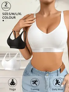 2pcs Ultimate Comfort!Ribbed Seamless Sports Bra Padded Push Up Yoga Bra  No Wire Workout Crop Top for Running & Lounging