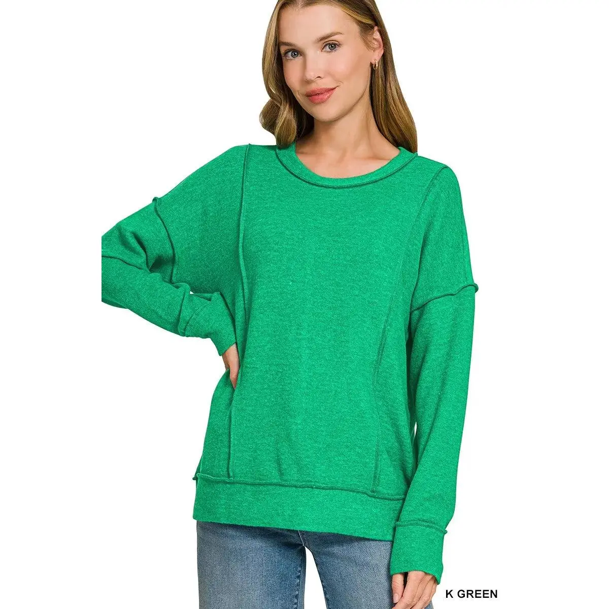 ZENANA Brushed Hacci Drop Shoulder Sweater