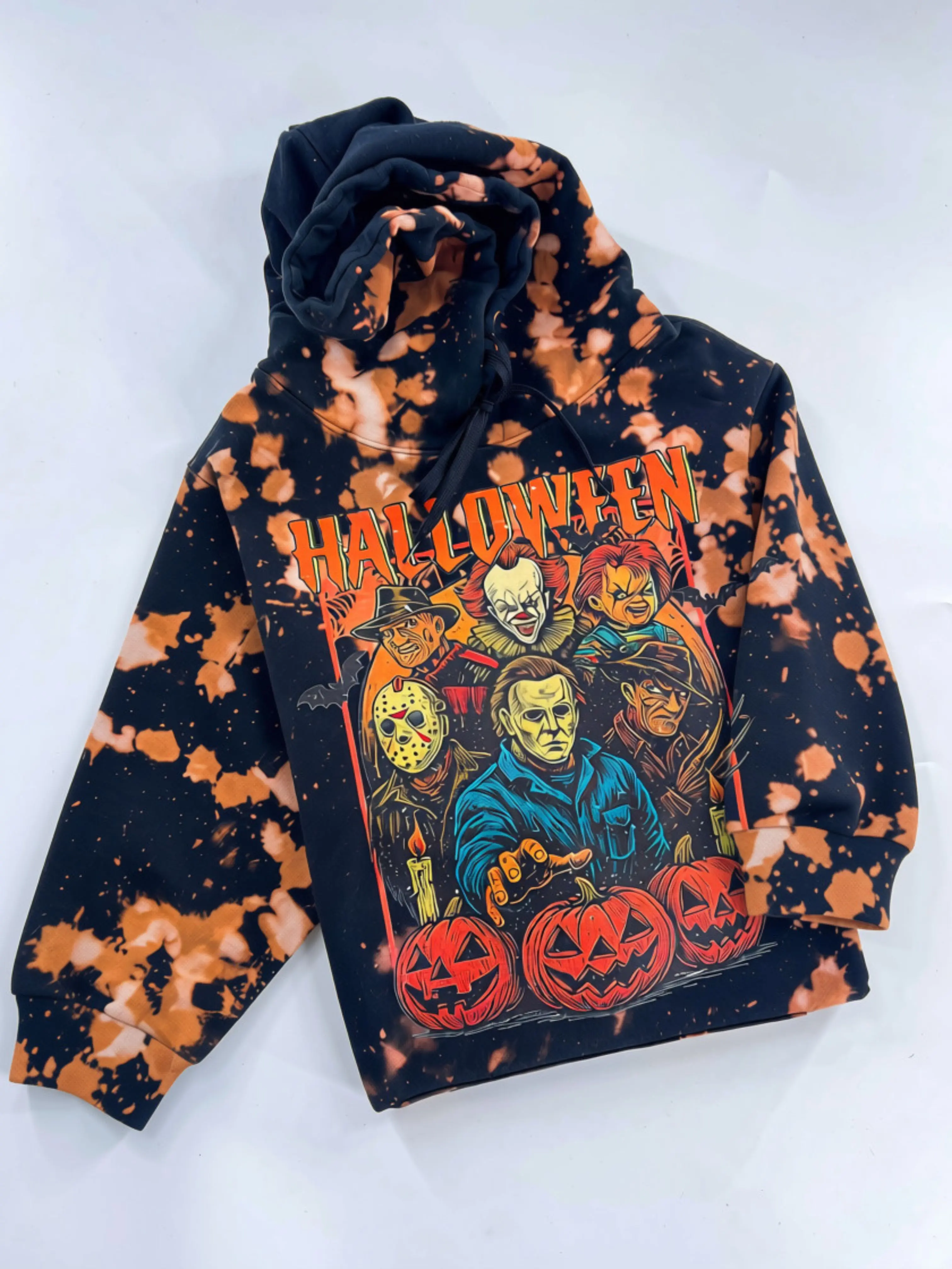 Halloween Horrors Hand Bleached Graphic Sweatshirt or Hoodie Unisex  Womenswear Crewneck Casual Top