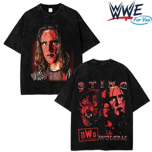 Sting Wolfpac Wrestling T-Shirt nWo  acid wash Vintage Washed Tee WWE Legends Graphic Oversized Heavyweight Cotton Crewneck Top Retro 90s Wrestling Streetwear unisex casual shirt wwe fan Fabric Menswear Tshirt Tropical