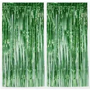 Metal foil tassel curtains, party decoration, available in red, silver, gold, green, purple, and blue to create a shiny party decoration background (2 pieces in green)