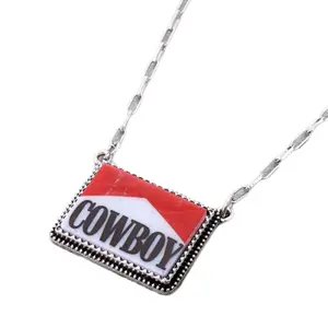 Western Cowboy Necklace Paperclip Chain 16 Inch with 3 Inch Extension Lobster Claw Closure Cowboy Pendant