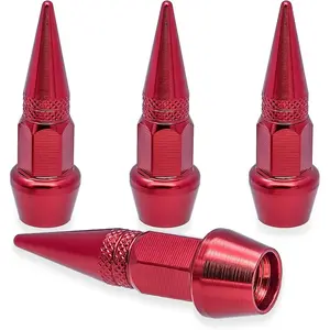 4PCS Spiked Style Tire Valve Stem Caps, Universal Aluminium Alloy Dustproof Tire Valve Stem Covers for Cars, SUV, Trucks, Bikes, Motorcycles, Bicycles(Red)
