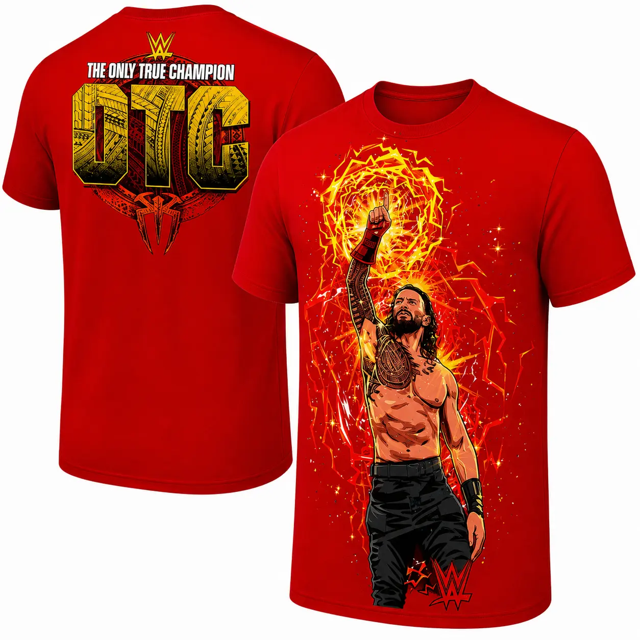WWE Roman Reigns Aura Shirt, Tribal Warrior Inspired Graphic T-Shirt, Front & Back Print, Red Wrestling Fan Tee, Vintage Style Unisex Cotton Shirt, Gift for Sports Entertainment Fans