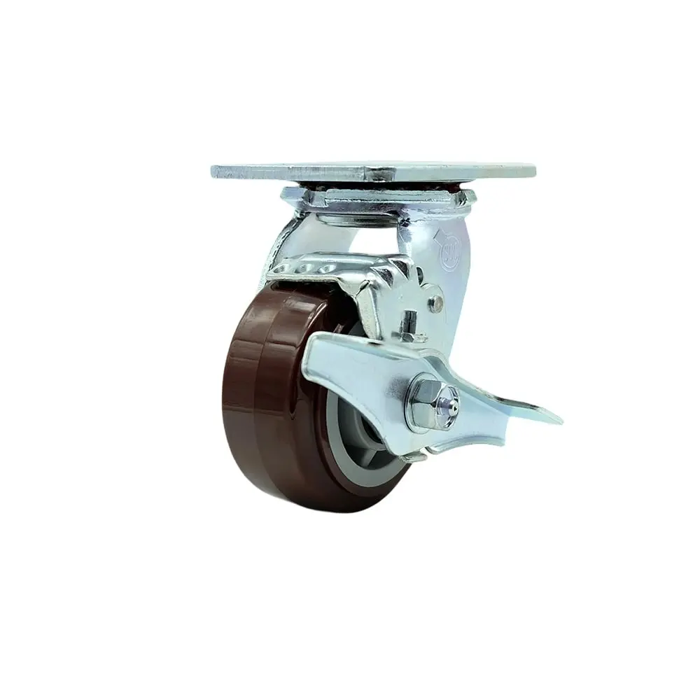 Service Caster SCC-30CS420-PPUR-TLB Polyurethane Swivel Top Plate Heavy Duty Caster with 4 in. Wheel & Top Lock Brake - 600 lbs Capacity per Caster