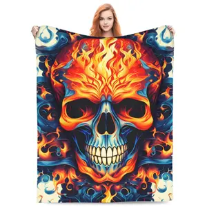Gothic skull blanket on fire, gifts for adults, women and men, terror skeleton flank blanket, soft and light 60 x 50 inchches