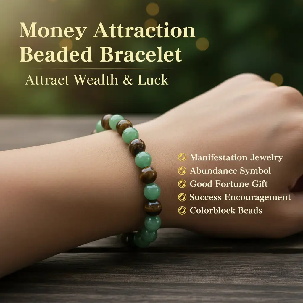 1pc Money Attraction Bracelet with Green Aventurine & Tiger Eye beaded jewelry protection bracelet encouragement gift fashion artificial bracelet of the day Colorblock Beaded Crystal Bracelet ,Manifestation, Abundance, Good Fortune, Success