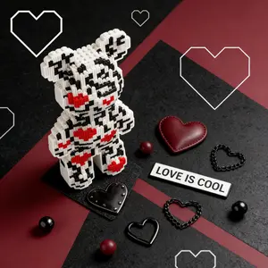 Heart Lucky Bear 3D Puzzle Building Blocks Decoration, Home Office Shelf Decor, Party Tabletop Display, Ideal Gift