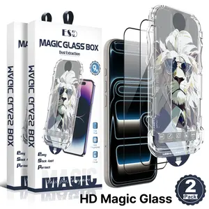 Lion Magic Screen Protector, 9H Hardness, HD Clear / Anti-Spy Tempered Glass, Auto Dust-Elimination, Bubble Free, Full Coverage, Easy Installation with Tray, 2 Pack
