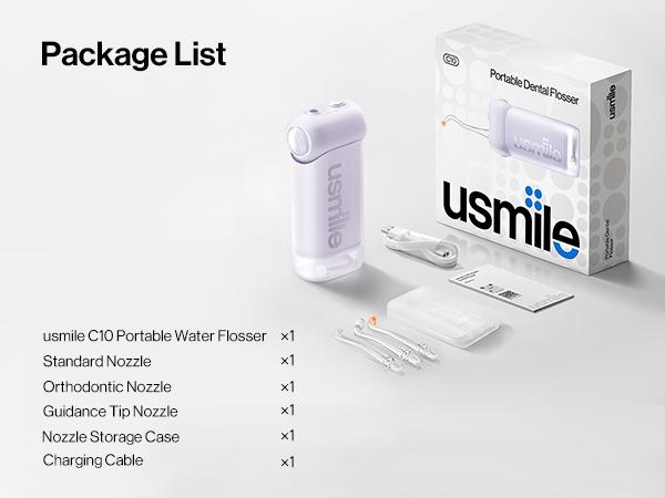 usmile C10 New Cordless Oral Irrigator - Oral Plaque Remover (99% Plaque Removal), IPX7 Waterproof, 95-Day Battery Life, 3 Tips Included, Adjustable Settings, Charging Cable & Batteries Included, Single Unit Dental Care Water Flosser,sohochic