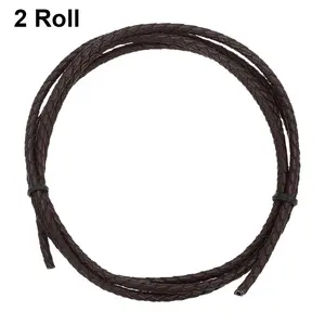 2 Rolls 1m Long Round Woven Leather Strap, 5mm Deep Coffee Color Leather Cord, Ideal for Jewelry Making, Necklaces, Bracelets, Scarves, Crafts
