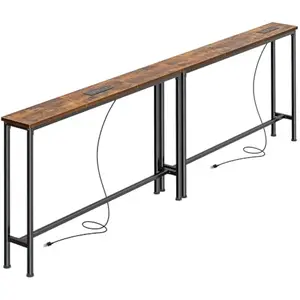 Narrow Console Table with Outlet, Sofa Tables, Behind Couch Table, Long Entryway Tables with Charging Station, for Living Room