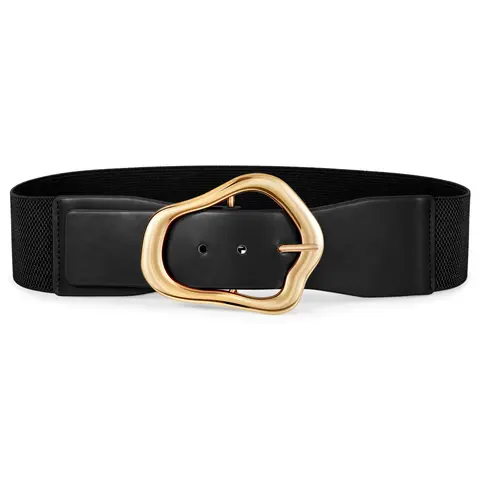 JASGOOD Women Wide Elastic Waist Belt for Dresses Fashion Big Gold Buckle Stretchy Leather Waistband for Ladies