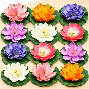 12pcs Artificial Floating Lotus Flowers with Lily Pads, Water Garden Pond Decor for Pool Aquarium, Colorful No Fade, Reusable Aquarium Plants Ornaments