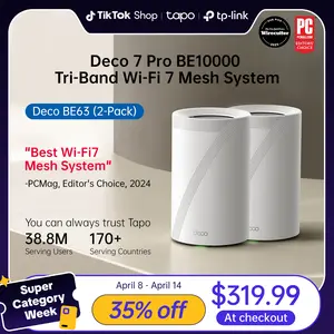 TP-Link Deco BE63  (2-Pack) Deco 7 Pro BE10000 Tri-Band WiFi 7Whole Home Mesh System- 6-Stream 10 Gbps, 5800 Sq.Ft Coverage, 4x2.5G Ports Wired Backhaul, 4X Smart Internal Antennas, VPN, MU-MIMO, HomeShield, Free Expert Support