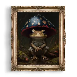 Dark Frog Mushroom Print | Dark Cottagecore Decor | Goth Gift | Wall Art | Goblincore Aesthetic | Cute Frog Print