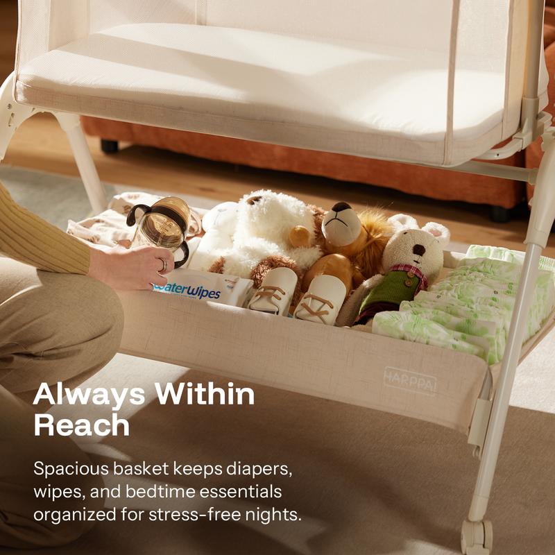 HARPPA 3-in-1 Rocking Baby Bassinet & Bedside Sleeper, Height Adjustable Crib,  Baby Bassinet with Wheels & Storage Basket, Sleeping Cot, Baby Essentials