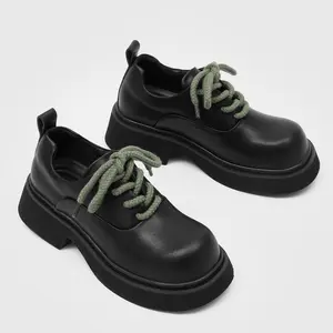 Men's Derby Shoes Large Toe British Casual Thick Sole Height Increasing Black Matte Four Seasons Comfortable Leather Shoes