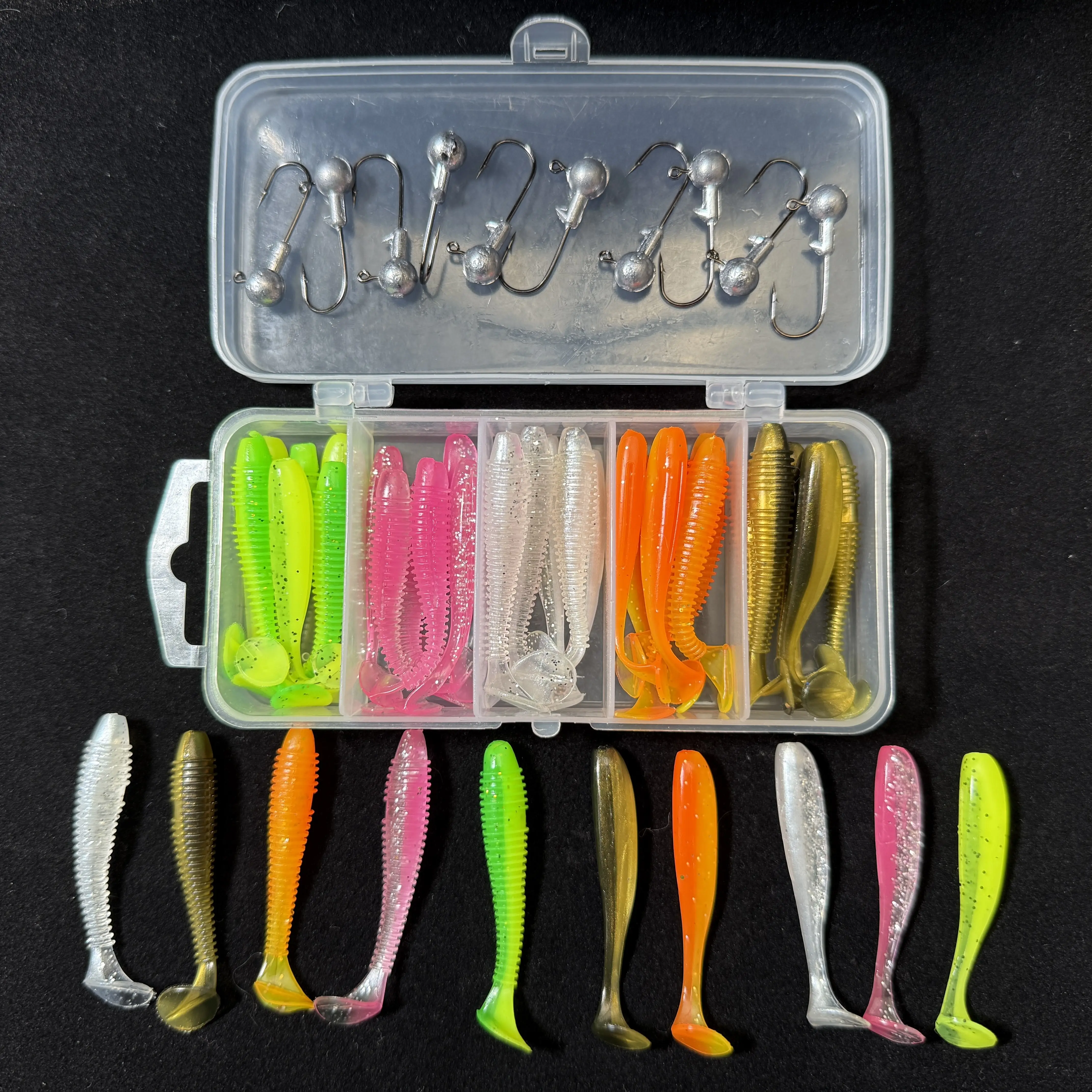 50pcs Handmade Finesse System Fishing Lures - Soft Plastic Paddle Tail Swimbaits Kit for Bass, Trout - Jacobs Adventure Fishing Gear, Fishing Lure# artificial lures